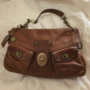 Coach Legacy Leigh Tan Leather Shoulder Bag with Brass Accents